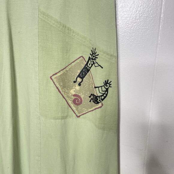 NWT Vintage Maxi Dress Green Cotton Size M Patchwork Block Print Boho Hippie Art - Picture 7 of 12